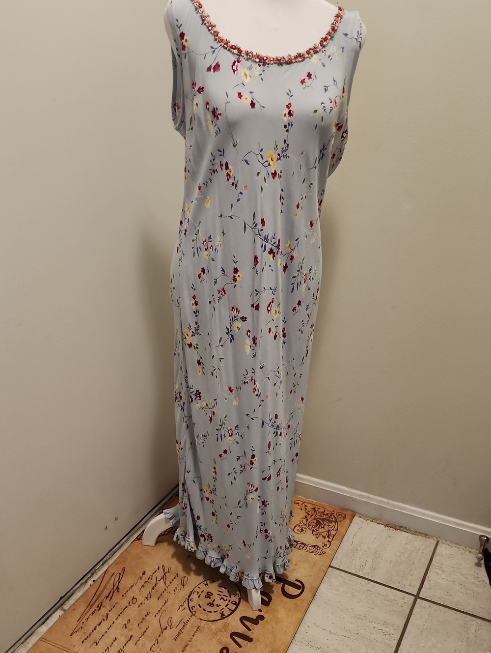 Karen Kane Pale Blue Floral Scoop-Neck Maxi Dress Vintage